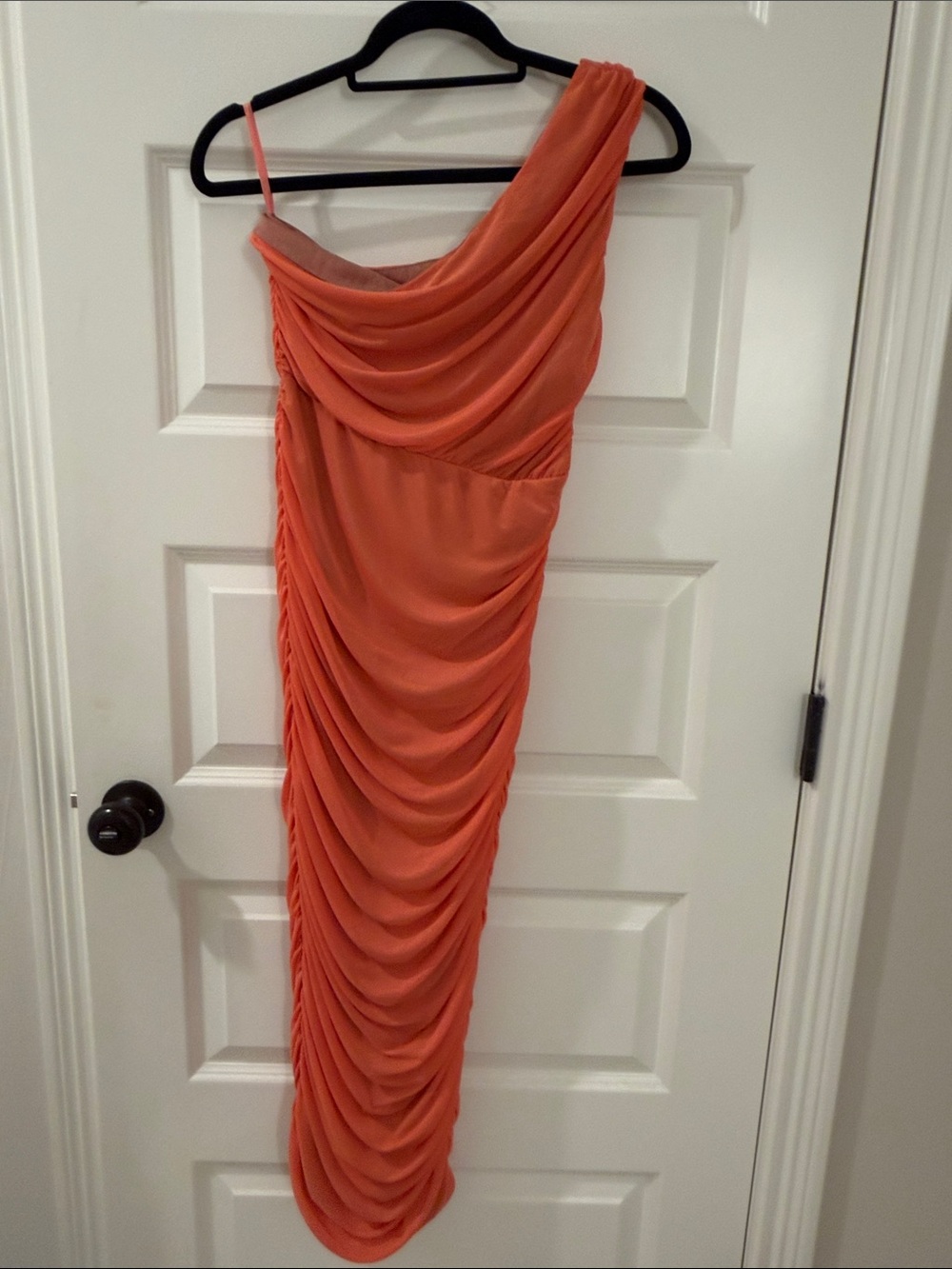 One-Shoulder Orange Draped Evening Dress